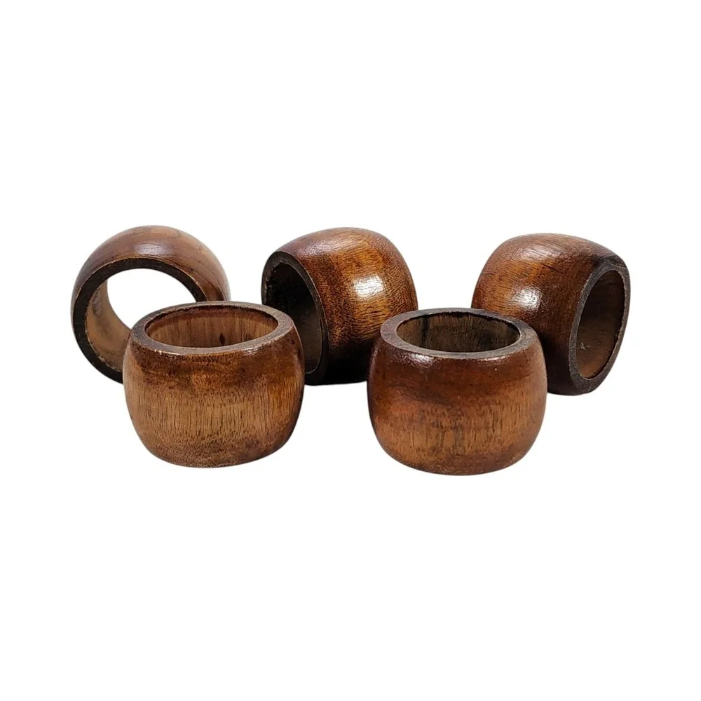 Napkin Holders Rings, Dark Wood, Set of 5